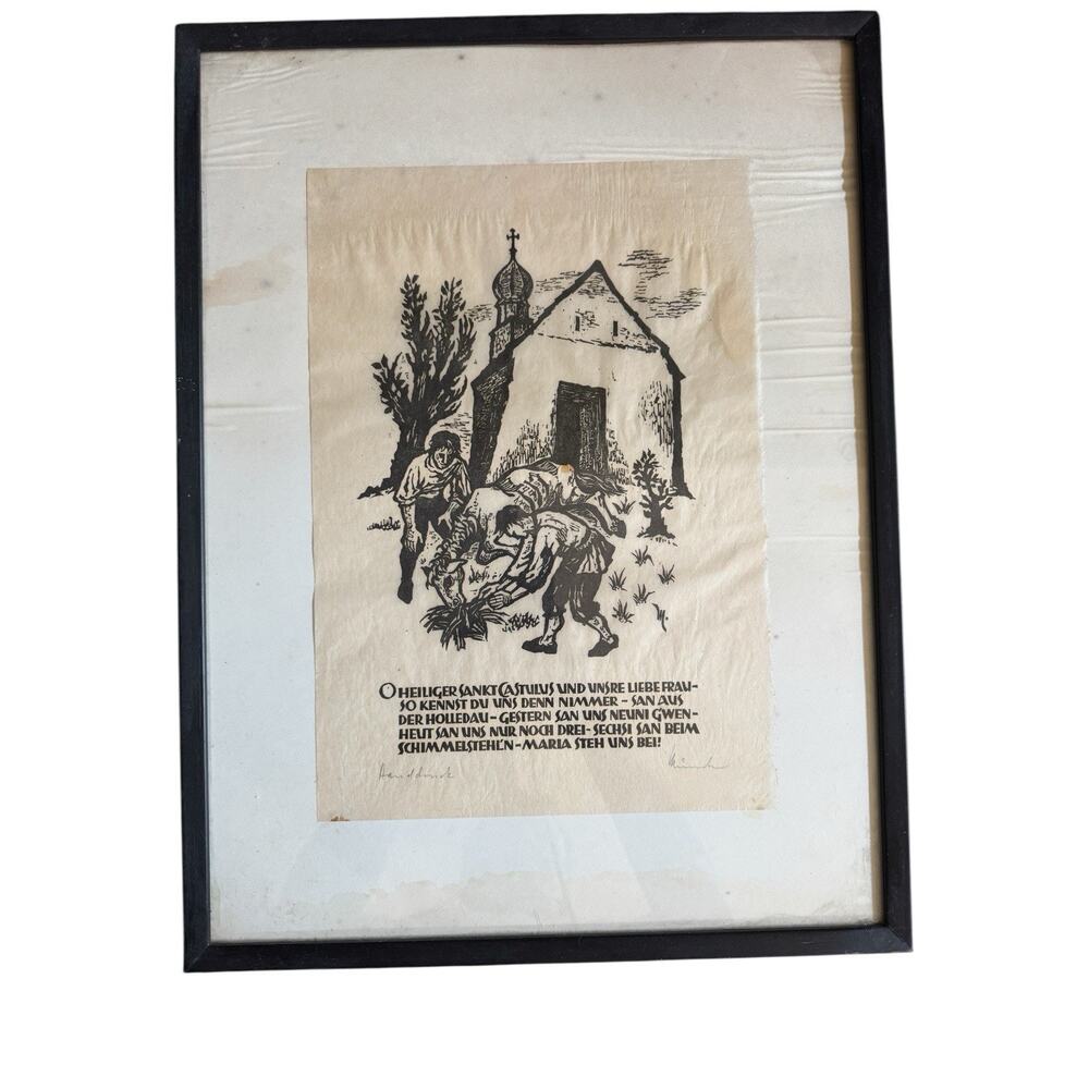 Vintage German Woodcut Print Saint Castulus Bavarian Folk Catholic Devotional